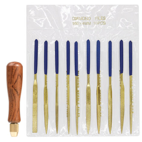 Ensemble de 10 limes diamantées plaquées titane doré avec manches en bois de rose, kit de râpe à main pour le travail du bois, du métal et du plastique (1/5)