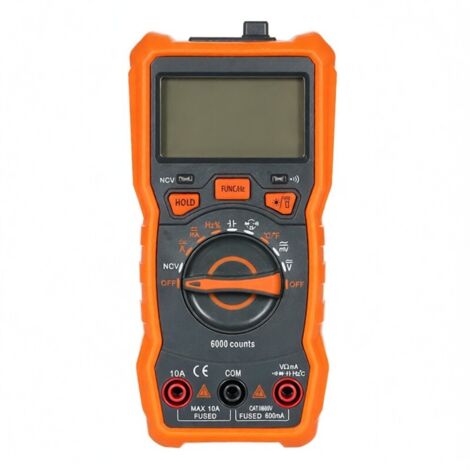 Multimètre numérique RICHMETERS RM113D NCV, 6000 points, sélection automatique de la gamme, mesure de tension AC/DC et de température, lampe torche, rétroéclairage, grand écran et fixation magnétique.