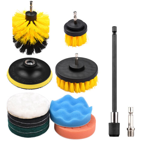 Kit de 12 brosses et tampons de nettoyage pour perceuse électrique, idéal pour le nettoyage de tapis, vitres et voitures. (1/5)