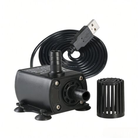 Pompe à eau miniature sans balais ultra-silencieuse USB DC5V 2,4W, étanche et submersible, pour fontaine et aquarium. Débit : 250 l/h, hauteur de refoulement : 200 cm.