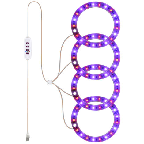 Lampe de croissance LED à spectre complet pour plantes, avec 20 LED, minuterie 8h/12h/16h, 5 niveaux de luminosité, hauteur réglable, port USB, anneau lumineux pour plantes succulentes.