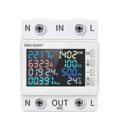 Compteur d'énergie Tuya WiFi 8 en 1, écran couleur, 2 broches, multifonction, contrôle à distance via application mobile, 170-270 V / 63 A, montage sur rail standard (1/5)