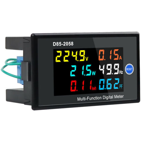 Compteur numérique monophasé multifonction avec affichage LCD, mesure de la tension et du courant alternatifs, de la fréquence et du facteur de puissance de l'énergie électrique. (1/5)