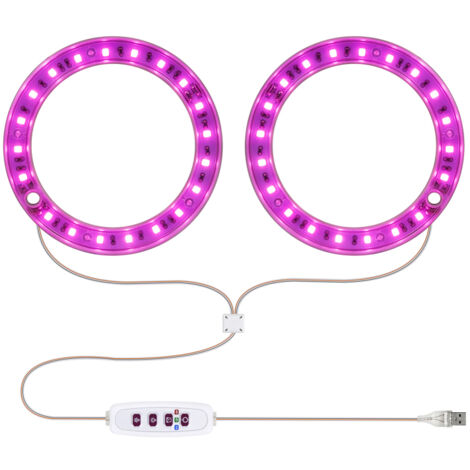 Lampe de croissance LED à spectre complet pour plantes, avec 20 LED, minuterie 8h/12h/16h, 5 niveaux de luminosité, hauteur réglable, port USB, anneau lumineux pour plantes succulentes.