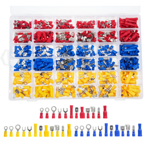 Kit de 540 cosses à sertir pour câbles électriques, comprenant des bornes à sertir isolées, des cosses à œillet, des cosses plates, des cosses à sertir à pointe ronde et des cosses à déconnexion rapid (1/5)