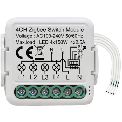 Module interrupteur intelligent Tuya ZigBee – 4 voies – Minuterie – Contrôle distance application – Commande vocale Google Home – Nécessite Gateway