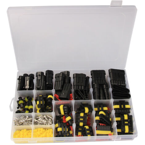 Kit de 708 connecteurs étanches pour câbles électriques automobiles (43 jeux) : connecteurs à 1, 2, 3, 4, 5 et 6 broches, compatibles avec les camions et les voitures. Boîte assortie. (1/5)