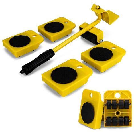 Un ensemble de 5 pièces pour le déménagement d'objets lourds, comprenant des outils facilitant le transport et des meubles jaunes. (1/5)
