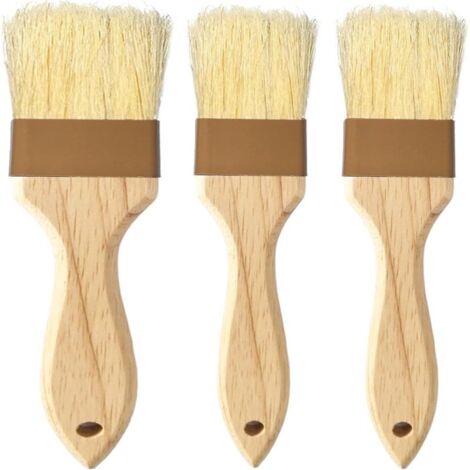 Ensemble de 3 pinceaux à pâtisserie et à peinture avec manche en bois et soies de porc, marron (2 de 1 pouce + 1 de 1,5 pouce)