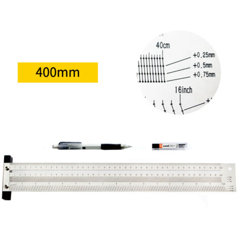 Règle métrique de haute précision de 400 mm pour le traçage de trous, en forme de T, avec crayon mécanique intégré. Outil de mesure pour menuisier et de travail du bois.