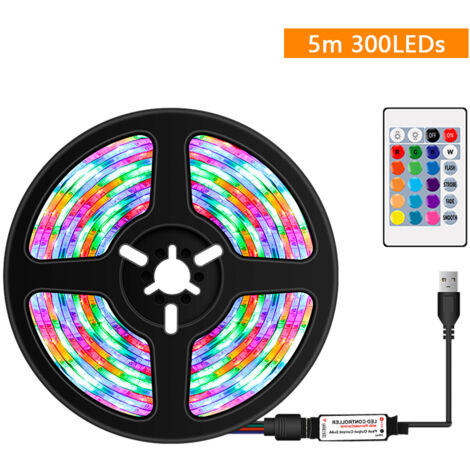 USB Dimmable RGB Bandes LED colorées avec télécommande IR 16 couleurs et 4 modes d'éclairage 5m 300LEDs Corde lumineuse pour TV Ordinateur Fond de bureau Maison Cuisine Éclairage décoratif (1/5)