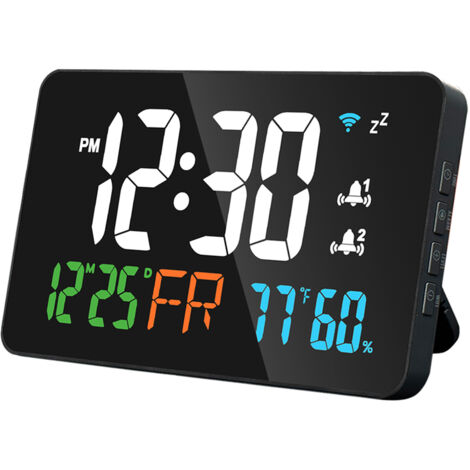 Tuya WiFi Horloge de bureau Calendrier Thermomètre et hygromètre intelligent avec affichage LED numérique Prise en charge de l'étalonnage automatique WIFI/Luminosité réglable sur 4 niveaux/Vue à dist (1/5)
