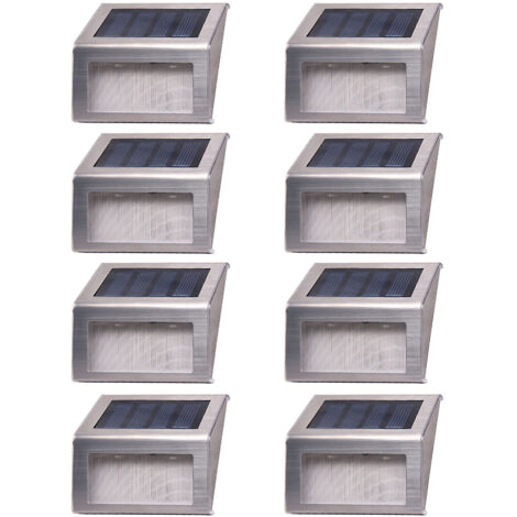 Lot de 8 lampes solaires pour escaliers, 2 LED, sans fil, en acier inoxydable, éclairage d'escalier, chemin, jardin, sol, mur, terrasse, éclairage paysager, luminaire moderne, blanc (1/9)