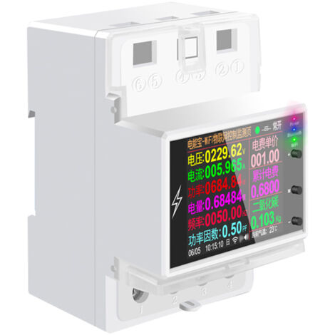 Moniteur de puissance électrique intelligent 2P Wifi, montage sur rail DIN, compteur multi-énergie, écran LCD 2,4 pouces, contrôle par application mobile (1/5)