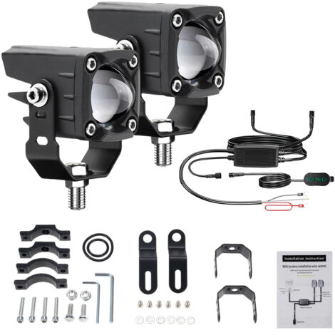 Feux antibrouillard à LED pour moto 120 W 18 000 lm 6 modes d'éclairage Feux auxiliaires à LED avec kit de faisceau de câbles et supports de montage compatibles avec tracteur, camion, VTT, UTV, SUV,