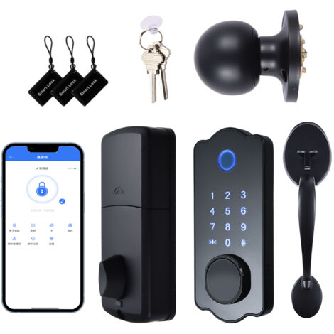 Serrure de porte intelligente sans clé, verrouillage automatique étanche 5 en 1, application TTlock, carte IC, 150 codes, serrure de porte électronique à empreintes digitales avec poignée et levier p (1/5)