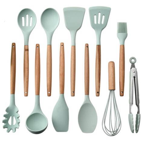 Ustensiles de cuisine 11 pièces Ensemble d'ustensiles de cuisine ... en silicone Ensemble d'ustensiles de cuisine à manche en bois Ensemble d'ustensiles de cuisine antiadhésifs Chef Gadgets de cuisin (1/5)