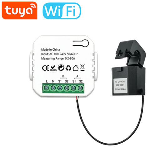 Compteur d'énergie intelligent Tuya Wifi Système PV solaire Production d'énergie Consommation Compteur de surveillance bidirectionnel Contrôle d'application mobile Moniteur de puissance avec CT (1/5)
