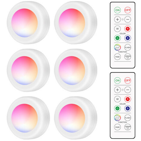 Éclairage d'armoire à LED avec télécommande 16 RVB 10 intensités et minuterie Lampe de nuit sans fil à piles pour cuisines, salles de bains, garde-robe, fête (1/5)