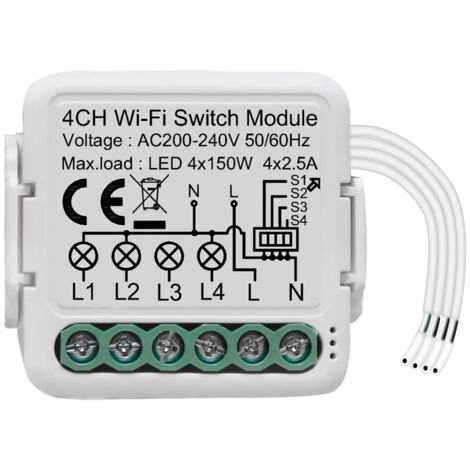 Module de commutation intelligent WiFi Tuya Module de conversion de commutateur domestique intelligent Module de commutation d'éclairage à 4 gangs Contrôle à distance par application pour téléphone p (1/4)