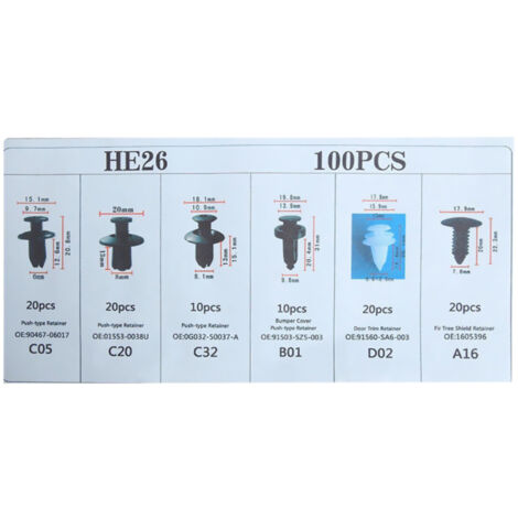 Lot de 100 clips de retenue pour carrosserie de voiture, rivets en plastique, fixations, pare-chocs, garniture de porte, panneau, vis avec outil de retrait (1/5)