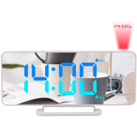 Réveil de projection numérique avec projecteur rotatif à 180 °, affichage LED numérique couleur RVB, 6 niveaux de luminosité, double réveil, répétition pour chambre à coucher, salon (1/5)
