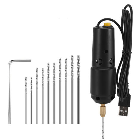 Ensemble de perceuses en résine, mini perceuse électrique avec 10 forets pour bijoux, produits en aluminium, fabrication de porte-clés en bois, moules de moulage en résine, noir (1/5)