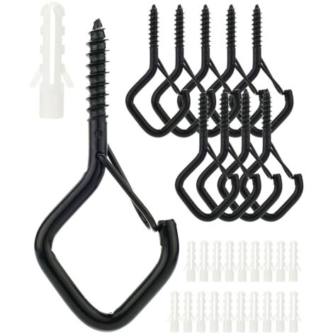 Lot de 10 crochets de suspension avec boucle de sécurité, crochets à vis coupe-vent pour suspendre des guirlandes lumineuses extérieures, crochets de plafond extérieurs pour suspendre des plantes, no (1/5)