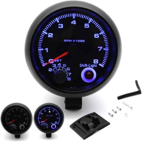 Tachymètre universel noir pour voiture de 3,75 pouces avec voyant de changement de vitesse blanc 0-8000 tr/min (1/5)