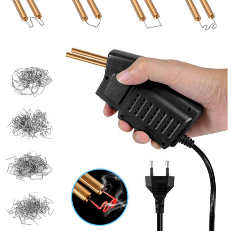 Poste de soudage plastique, kit de soudage plastique avec 200 agrafes chauffantes, mini machine à souder portative pour la réparation des fissures en plastique des pare-chocs de voiture (noir, prise U (1/5)