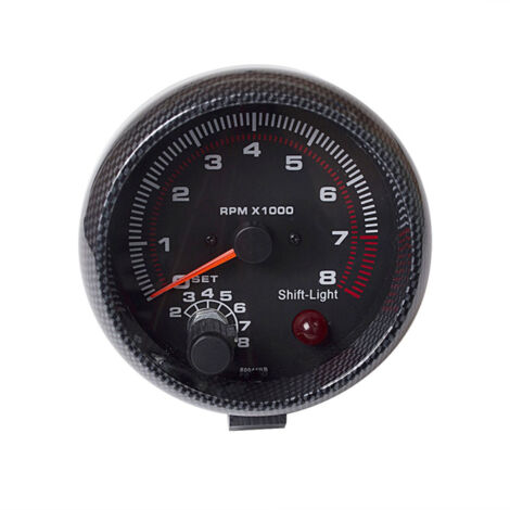 Compte-tours universel pour voiture, 3,75 pouces, en fibre de carbone, blanc, avec témoin de changement de vitesse, 0-8000 tr/min