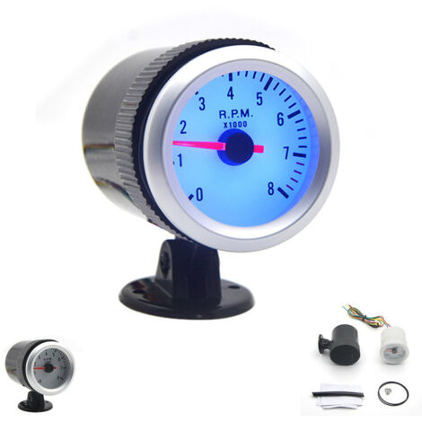 Compteur tachymètre numérique LED 52 mm (2 pouces) pour voiture, 0-8000 tr/min, rétroéclairage bleu, pour véhicules de 1 à 8 cylindres. (1/5)