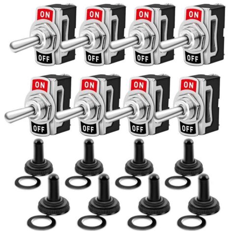 Lot de 8 interrupteurs à bascule avec capuchon étanche, 10 A 12 V CC / 6 A 24 V CC, interrupteur SPST à 2 broches pour voiture, camion, bateau et applications marines (noir)