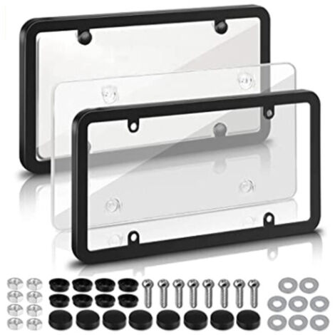 Lot de 2 supports de plaque d'immatriculation, en plastique noir, compatibles avec la plupart des plaques américaines standard - Vis et cache-vis inclus