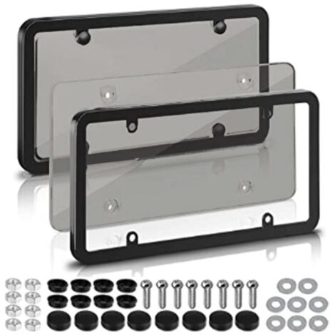 Lot de 2 supports de plaque d'immatriculation, en plastique noir, compatibles avec la plupart des plaques américaines standard - Vis et cache-vis inclus