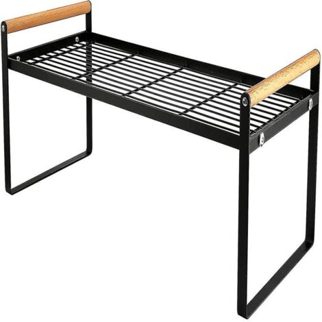 Étagère de rangement pour plan de travail de cuisine, étagère empilable multifonctionnelle, étagère de placard, étagère de garde-manger, porte-épices en métal pour vaisselle (noir) (1/5)
