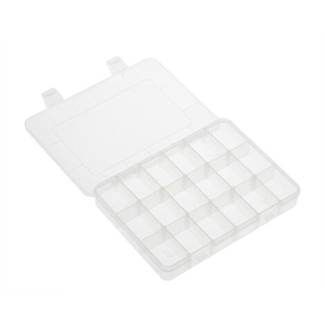 Boîte de rangement transparente à 18 compartiments réglables en plastique pour bijoux, perles, accessoires de salle de bain et petits outils. (1/5)