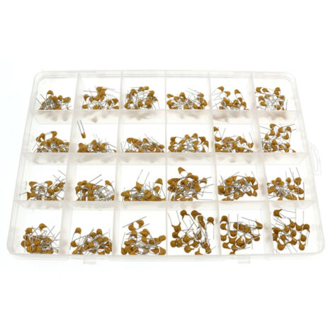 Kit d'assortiment de 480 condensateurs céramiques 50 V, 24 valeurs différentes (de 10 pF à 10 µF), avec boîte de rangement, pour l'électronique de loisir, l'audio-vidéo et la réparation automobile. (1/5)