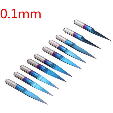 10 fraises 3D en carbure de tungstène de 3,175 mm avec revêtement bleu, pour circuits imprimés, angles de gravure en V (10/15/20/25°), outil pour fraiseuse CNC (1/5)