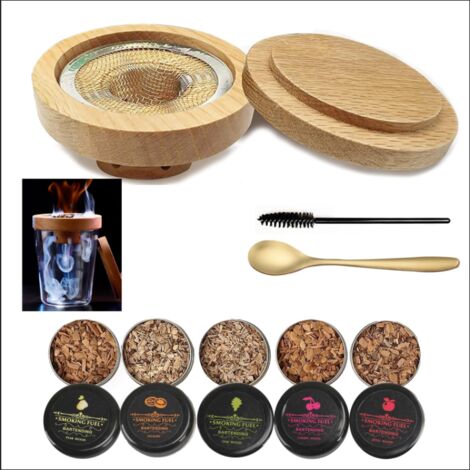 Kit fumoir à cocktails 8 pièces – Fumée en cascade, 5 arômes de bois (cerisier, poirier, pommier, chêne, noyer) (1/5)