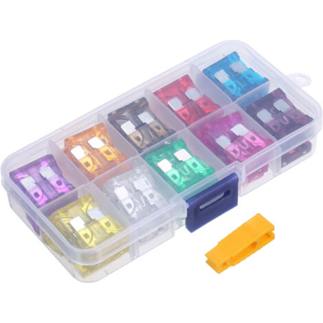 Kit de 80 fusibles 12 V standard, à code couleur, pour véhicules de remplacement (de 3 A à 40 A), avec extracteur, pour SUV, camping-car, bateau, moto et tracteur.