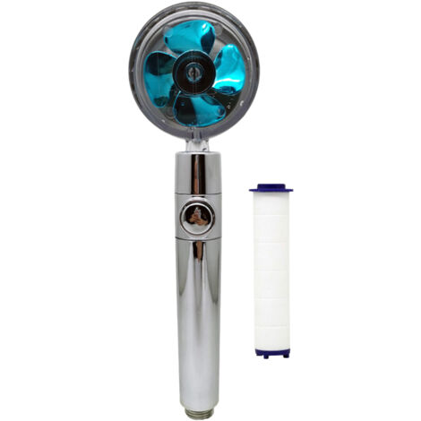 Handheld Shower Head with Turbo Fan ON/Off Pause Switch Cotton Filter Water Saving High Pressure Showerhead G1/2 360 Degrees Rotating Bathroom Shower Head Bath Handheld Shower Head Replacement (1/5)