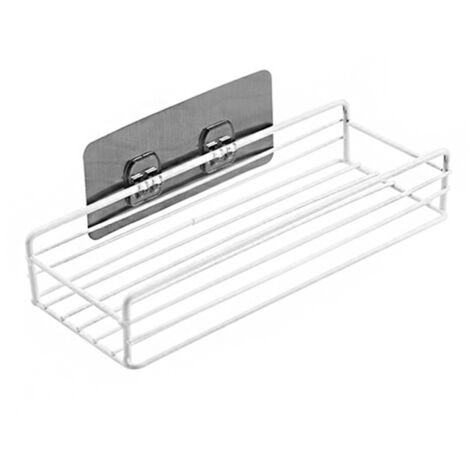 Metal Wire Punch-Free Wall Hanging Mounted Spice Rack Storage Shelf Basket Space Saver with 1 Sticky Hook for Bathroom Kitchen