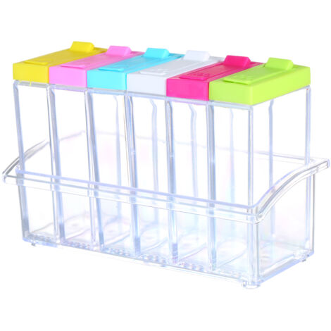 Plastic Spice Shaker Jars Seasoning Box Condiment Jar Storage Container Mini Clear Spice Bottle with Lid & Tray for Salt Sugar Cruet Pepper Herbs Set of 6 (1/5)