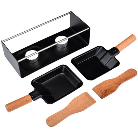 Cheese Raclette Set Cheese Melter Pan Non-Stick Raclette Grill Set Portable Candlelight Raclette with Spatula Home Metal Kitchen Grilling Tool with Wood Handle (1/5)