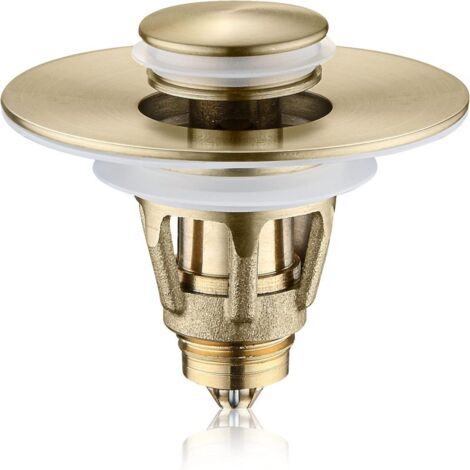 Universal Bathroom Sink Stopper - Bounce Wash Basin Drain Filter, Stainless Steel Pop Up Drain Stopper, Bullet Core Push Type Sink Stopper, Sink Drain Plug with Anti-Clogging Strainer, Brushed Gold1 (1/5)