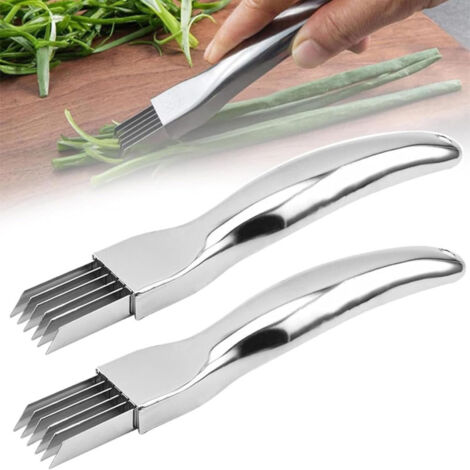2 Pieces Shred Silk Knife Set, Stainless Steel Scallion Cutter Vegetable Onion Garlic Cutter Manual Green Onion Cutter Slicer for Kitchen Restaurant Hotel (Silver) (1/5)