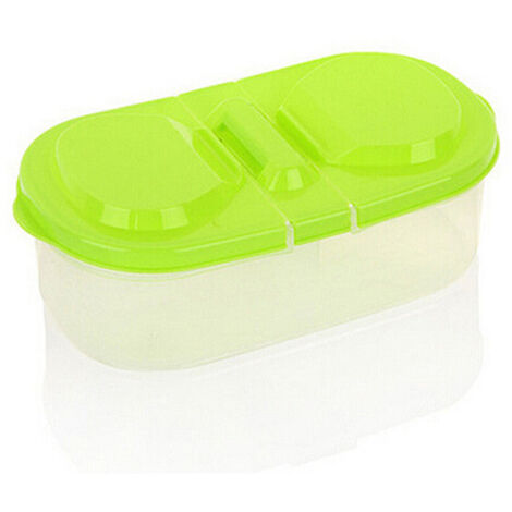 Double-compartment with lid kitchen foodstuffs sealed cans multifunctional kitchen refrigerator plastic storage storage box green (1/5)