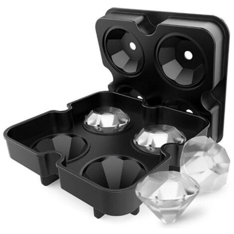 Silicone Ice Cube Tray 4-Cavity Diamond Ice Cube Tray Reusable 3D Diamond Ice Cube Maker for Whiskey Cocktail Beverages (1/5)