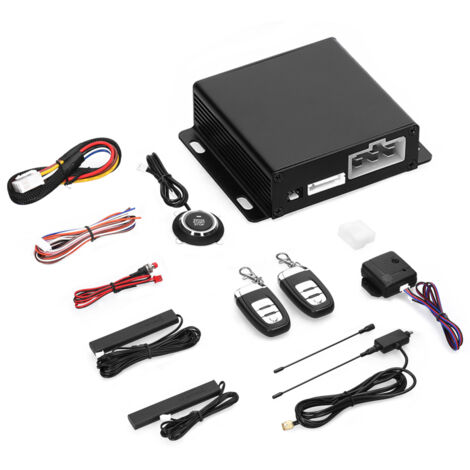 Système d'alarme antivol 12 V pour voiture, démarrage à distance, entrée sans clé PKE, kit de verrouillage centralisé avec 2 télécommandes et boutons-poussoirs de démarrage/arrêt. (1/5)
